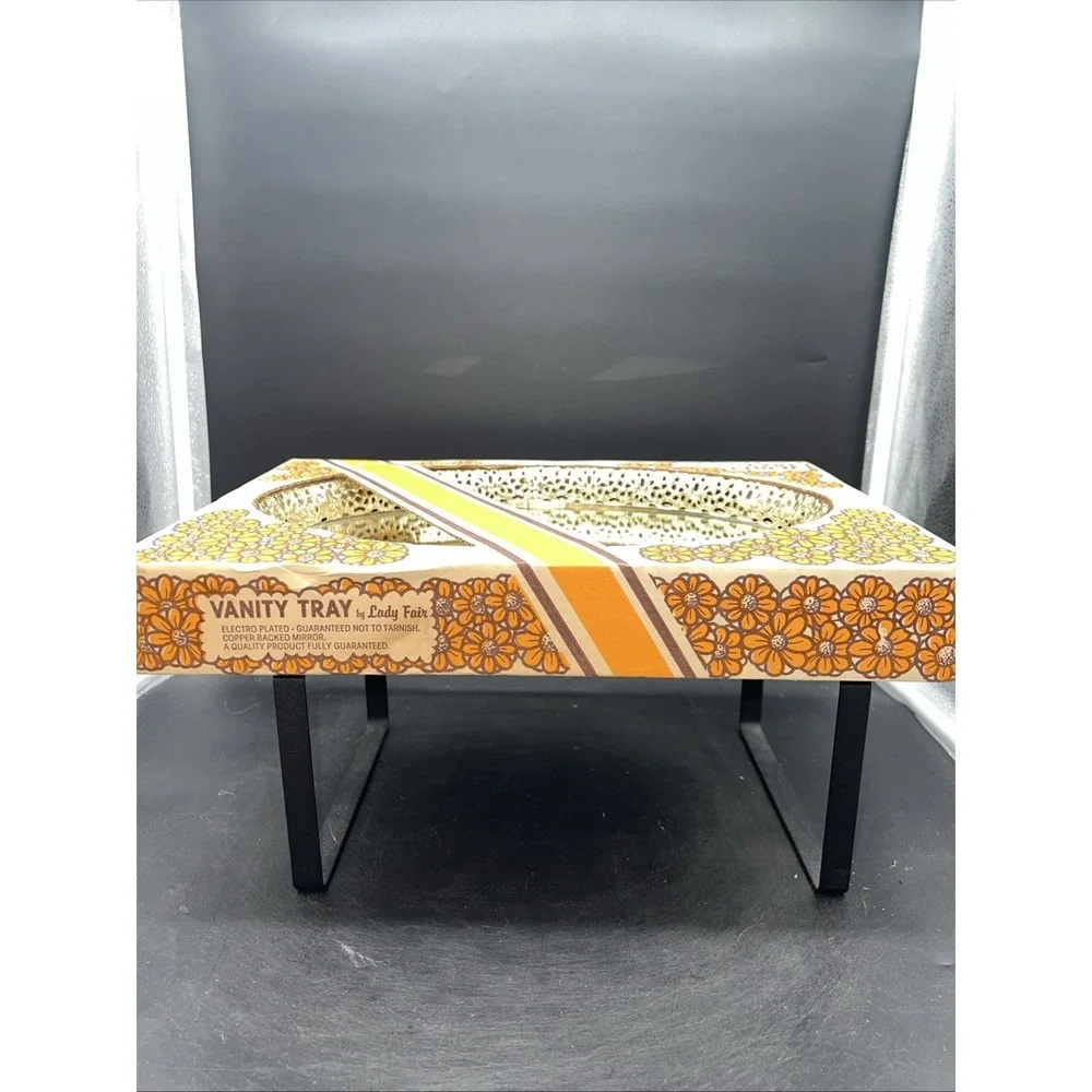 VTG Dresser Tray Mirror Gold-tone Filigree Vanity Lady Fair New In Box 13